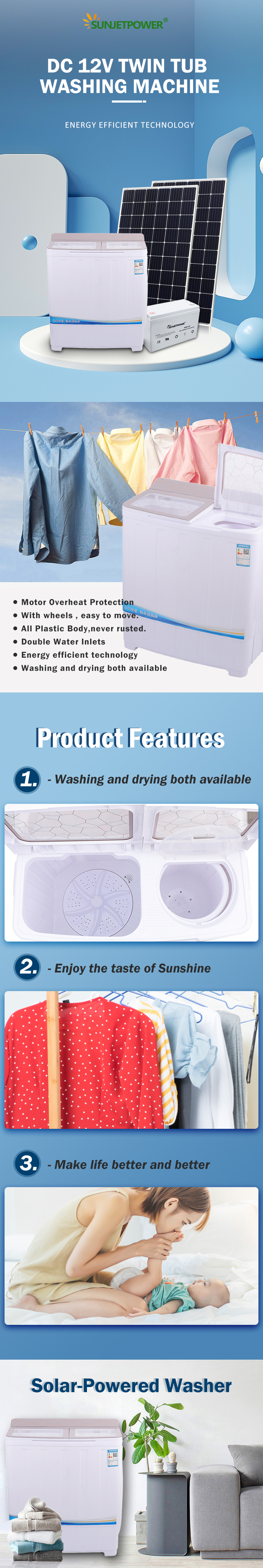 China Factory High Efficiency Solar Powered Washing Machine Twin Tub Washers for Laundry from